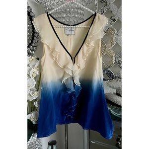 Chelsea Flower Ombre Gradient 100% Silk Ruffled Top M 🦋🦋
